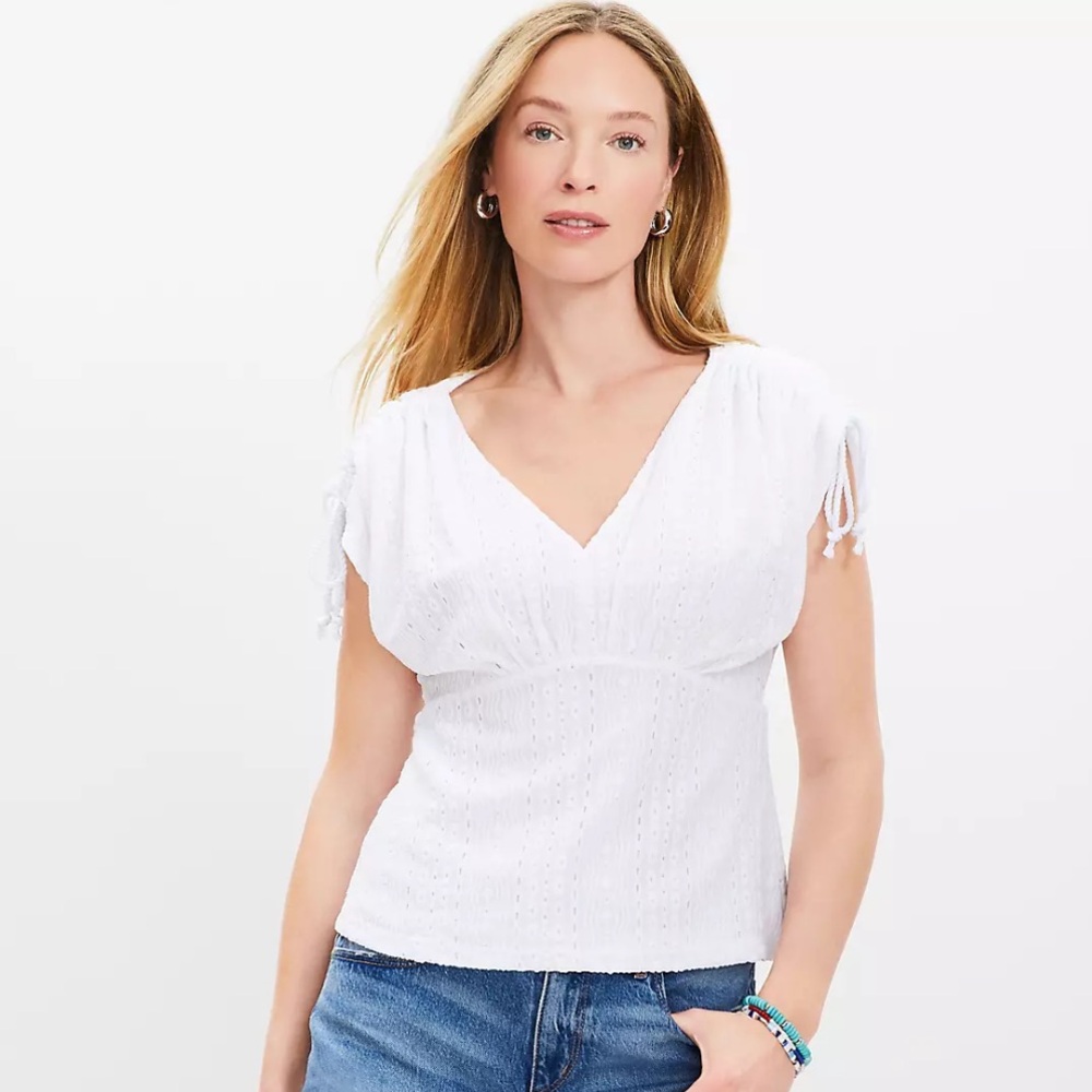 LOFT White Flutter Sleeve Ruched Blouse
